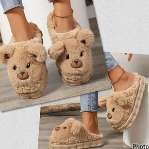 NWT Chunky 8,/8.5/9 Cushion Comfy Plush Teddy Bear Tan Furry High Soles Slipper